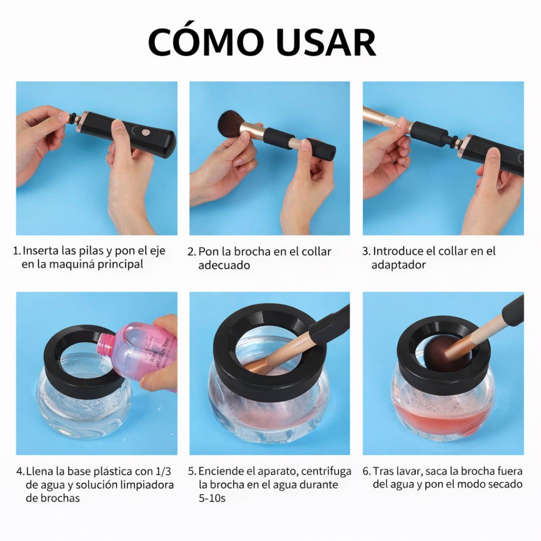 Limpiador eléctrico de brochas de maquillaje con secado rápido 2 en 1